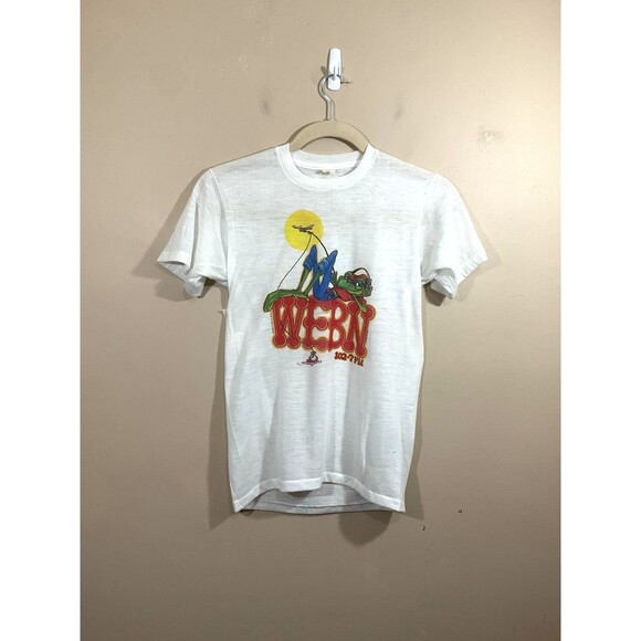 VTG Mens WEBN 102.7 FM Radio Station Fishing Frog T-Shirt S White 80s Cincinnati - Picture 1 of 6